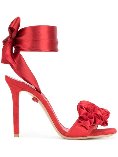 Shop Casadei Rosette Detail Sandals - Red