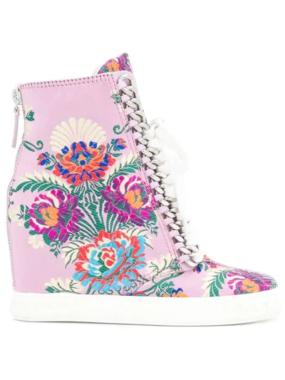 Shop Casadei Floral Embroidered Wedge Sneakers