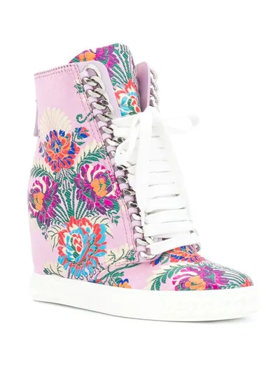 Shop Casadei Floral Embroidered Wedge Sneakers