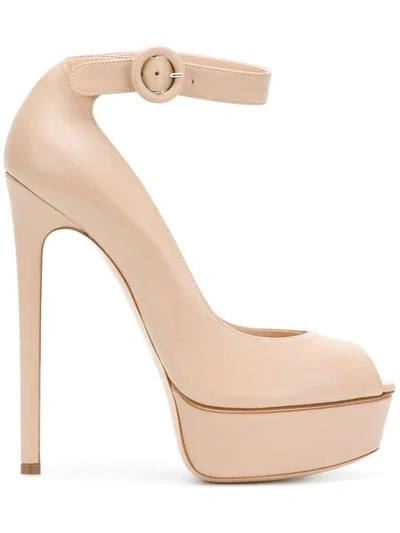 Shop Casadei Peep Toe Sandals - Neutrals