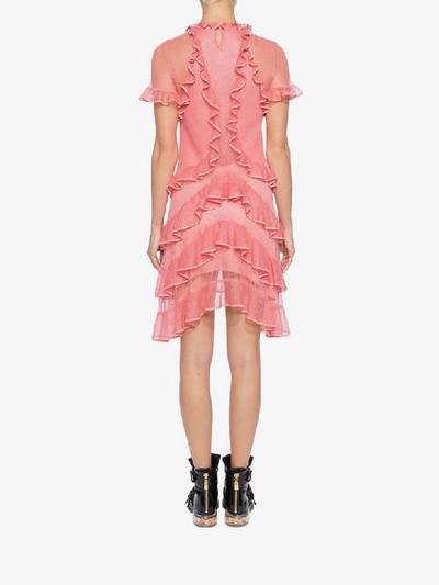 Shop Alexander Mcqueen Short Sleeve Lace Knit Ruffle Mini Dress In Flowerbed