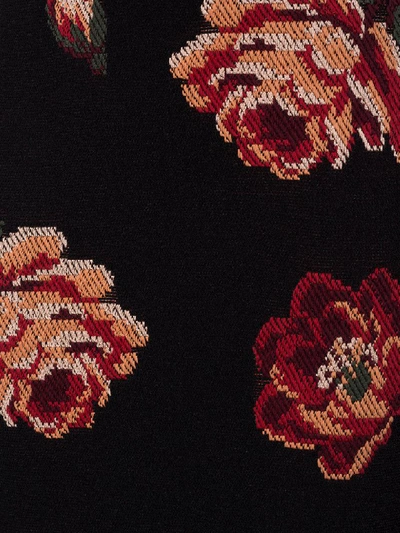 Shop Alexander Mcqueen Rose Tapestry Mini Knit Dress In Black/red/green