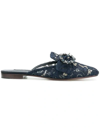 Shop Dolce & Gabbana Embellished Lace Mules