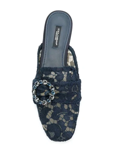 Shop Dolce & Gabbana Embellished Lace Mules