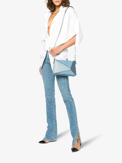 Shop Loewe Blue Puzzle Leather Cross Body Bag