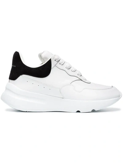 Shop Alexander Mcqueen White And Black Runner Leather Sneakers