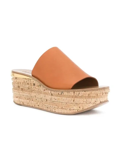 Shop Chloé Camille Wedge Mules - Neutrals