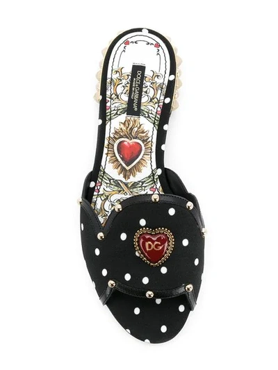 Shop Dolce & Gabbana Embellished Polka Dot Slippers In Black