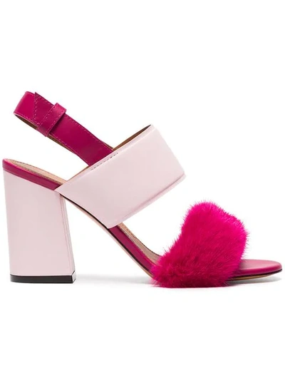 Shop Givenchy Pink Paris 90 Fur Block Heel Sandals