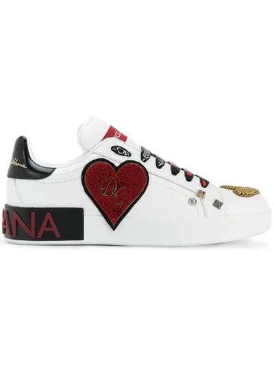 Shop Dolce & Gabbana Heart Embellished Portofino Sneakers In White