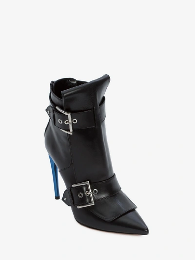 Shop Alexander Mcqueen Double Buckle Horn Heel Boot In Black/sapphire
