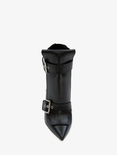 Shop Alexander Mcqueen Double Buckle Horn Heel Boot In Black/sapphire
