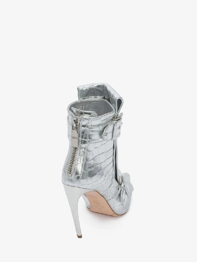 Shop Alexander Mcqueen Double Buckle Horn Heel Boot In Silver