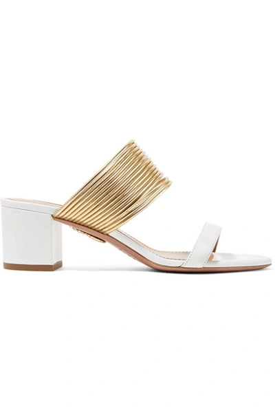 Shop Aquazzura Rendez Vous Leather Sandals In White