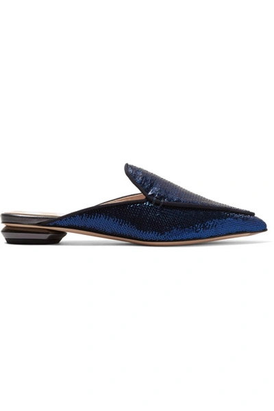 Shop Nicholas Kirkwood Beya Sequined Leather Slippers In Indigo