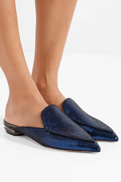 Shop Nicholas Kirkwood Beya Sequined Leather Slippers In Indigo