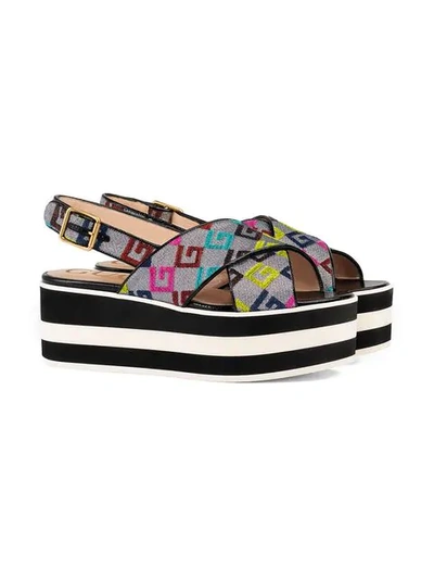 Shop Gucci Velvet G Lurex Crossover Platform Sandal In Multicolour