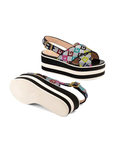 Shop Gucci Velvet G Lurex Crossover Platform Sandal In Multicolour