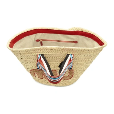 Shop Miu Miu Tan Ribbon Handle Straw Bag