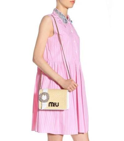 Shop Miu Miu Embellished Straw Shoulder Bag