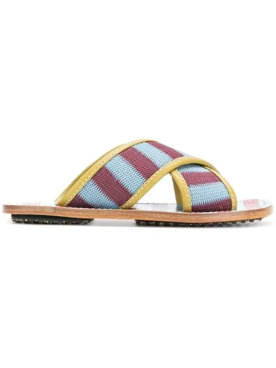 Shop Marni Striped Crossover Sandals In Multicolour