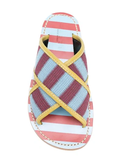 Shop Marni Striped Crossover Sandals In Multicolour