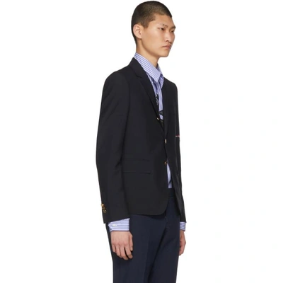 Shop Thom Browne Navy Selvedge Arm Placement Blazer In 415 Navy