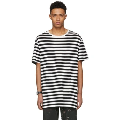 Shop Yohji Yamamoto White & Black Striped Staff T-shirt