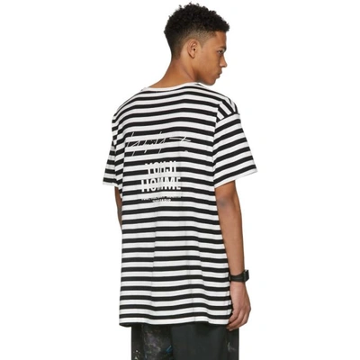 Shop Yohji Yamamoto White & Black Striped Staff T-shirt