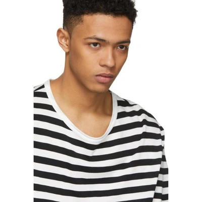 Shop Yohji Yamamoto White & Black Striped Staff T-shirt