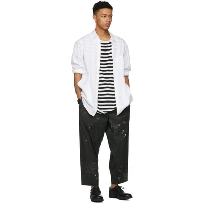 Shop Yohji Yamamoto White & Black Striped Staff T-shirt