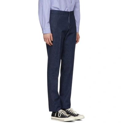 Shop Thom Browne Navy Denim Unconstructed Low-rise Trousers In 415 Navy