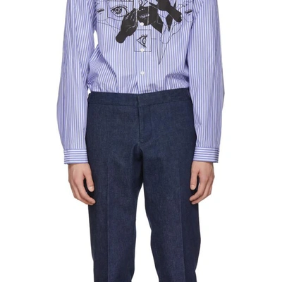 Shop Thom Browne Navy Denim Unconstructed Low-rise Trousers In 415 Navy