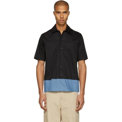 Shop Ami Alexandre Mattiussi Black And Blue Colorblock Shirt In 005blkblu