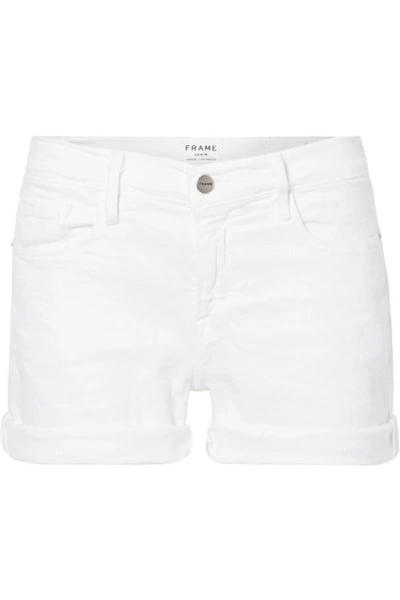 Shop Frame Le Cutoff Denim Shorts In White