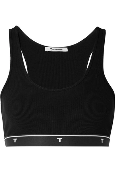 Shop Alexander Wang T Cropped Ribbed-knit Top In Black
