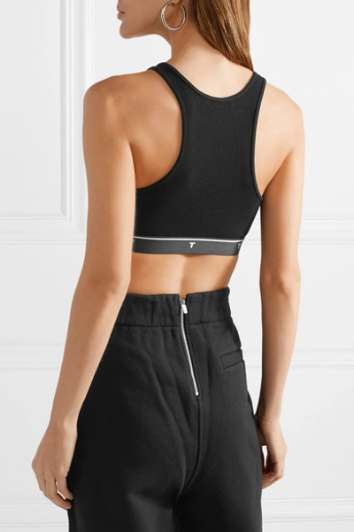 Shop Alexander Wang T Cropped Ribbed-knit Top In Black