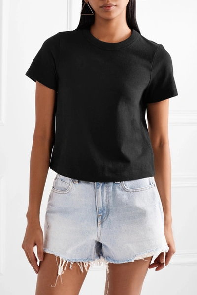 Shop Alexander Wang T Cropped Stretch Cotton-jersey T-shirt In Black