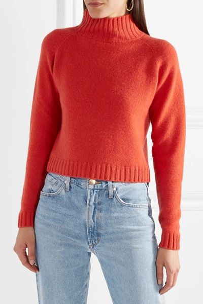 Shop The Elder Statesman Highland Cropped Cashmere Turtleneck Sweater In Orange