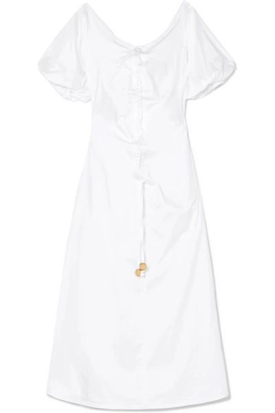 Shop Paper London Sisi Gathered Cotton-blend Poplin Dress In White