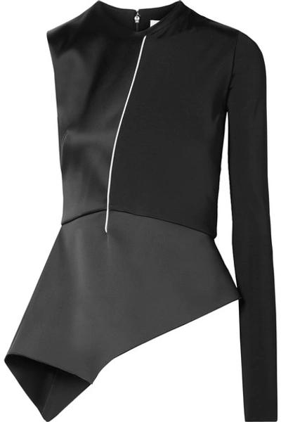 Shop Esteban Cortazar One-sleeve Satin And Jersey Peplum Top In Black