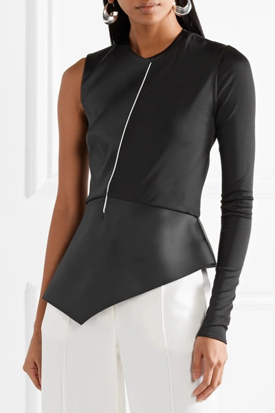 Shop Esteban Cortazar One-sleeve Satin And Jersey Peplum Top In Black