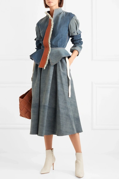 Shop Loewe Denim Midi Skirt In Mid Denim