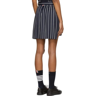 Shop Thom Browne Navy Dropped Back Pleated Miniskirt In 415 Navy