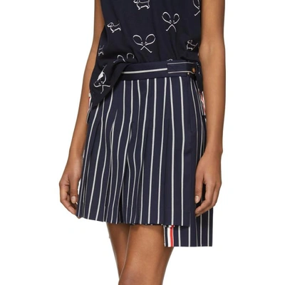 Shop Thom Browne Navy Dropped Back Pleated Miniskirt In 415 Navy