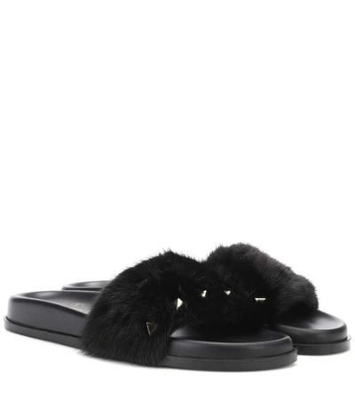 Shop Valentino Garavani Mink Fur Slides In Black