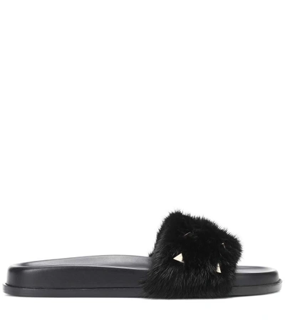 Shop Valentino Garavani Mink Fur Slides In Black