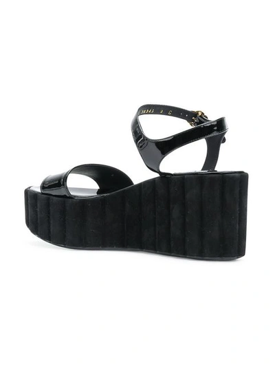 Shop Ferragamo Varnished Wedge Sandals In Black