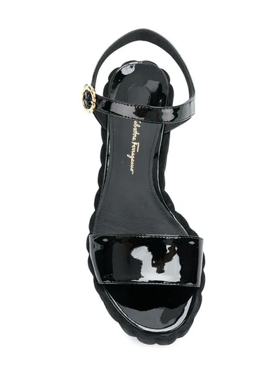 Shop Ferragamo Varnished Wedge Sandals In Black