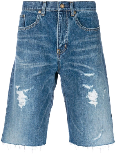 Shop Saint Laurent Distressed Denim Shorts